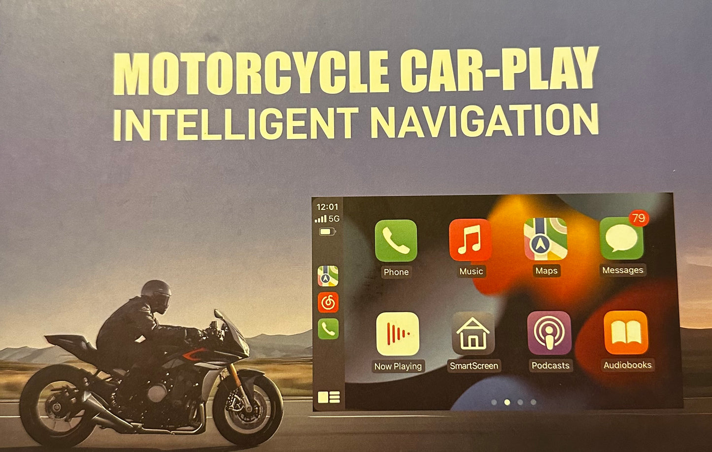 Motorcycle CarPlay & Android Auto Plug And Play Music Navigation Hands Free Bluetooth (Custom Fit ANY Motorcycle/EBike)