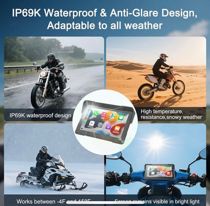 Motorcycle CarPlay & Android Auto Plug And Play Music Navigation Hands Free Bluetooth (Custom Fit ANY Motorcycle/EBike)